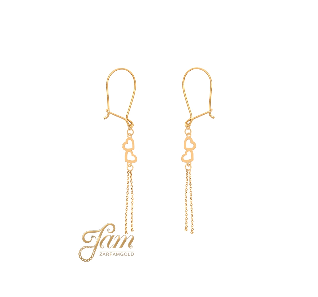 کاور گوشواره عصایی دو قلب با آویز زنجیر