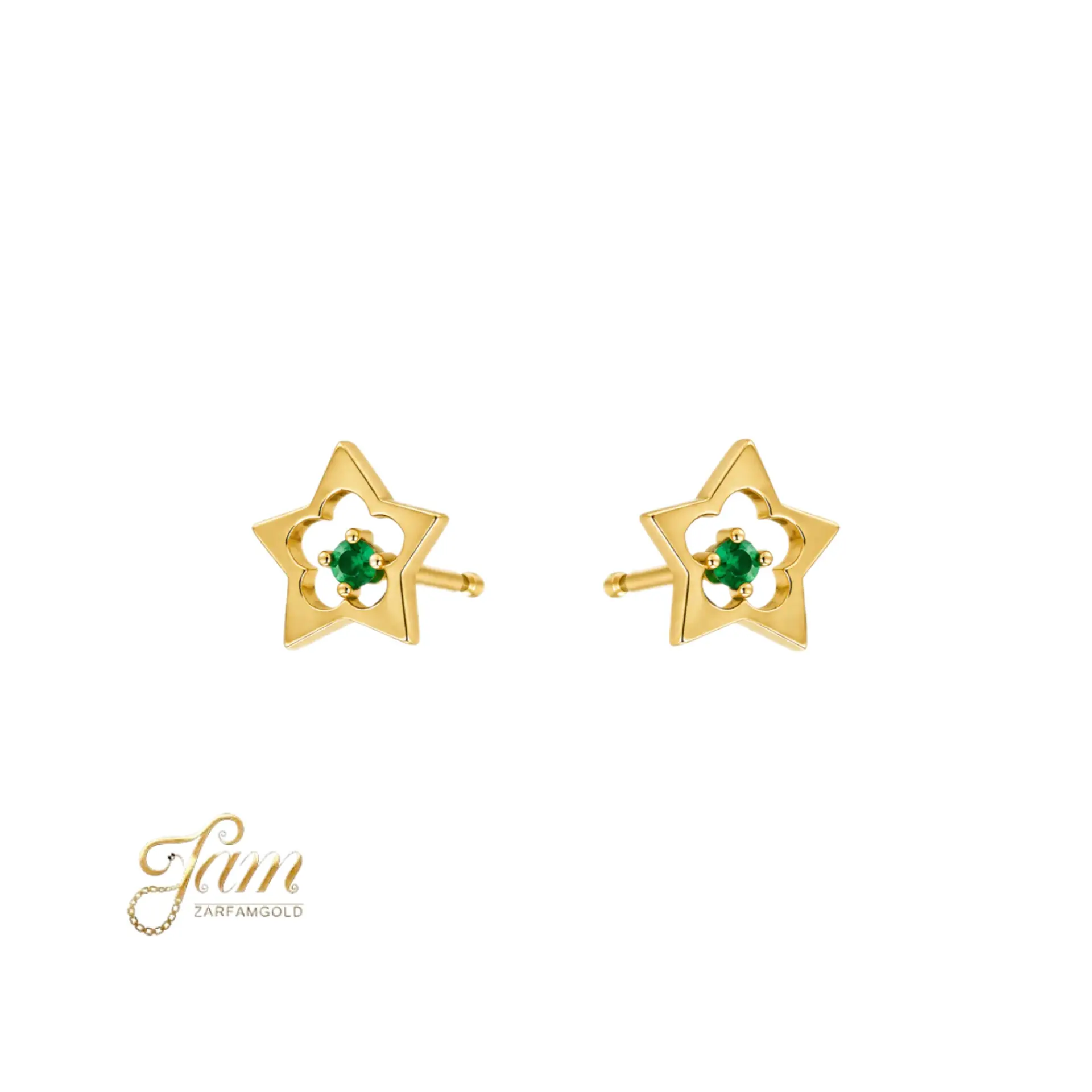 گوشواره میخی ستاره و نگین سبز تاج