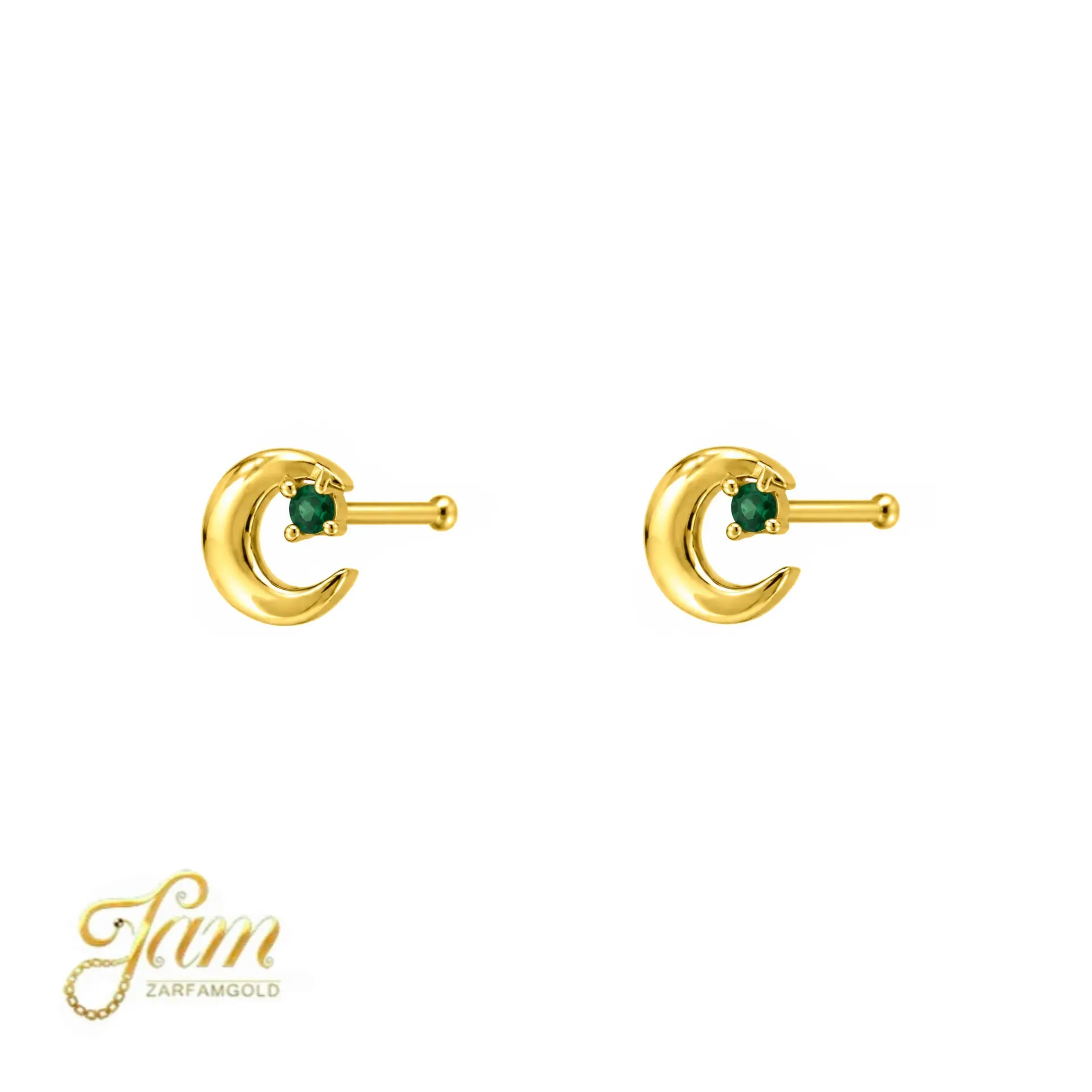 گوشواره میخی ماه با نگین سبز تاج